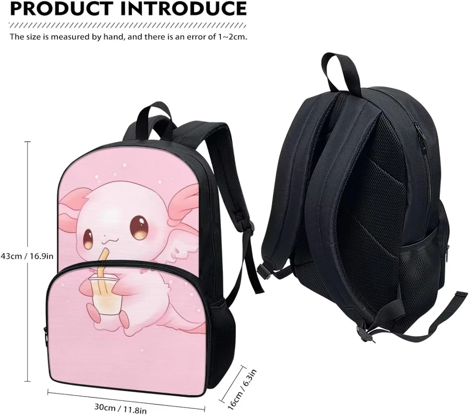 Showudesigns Cute Axolotl Book Bag for Girls 6-8 8-9 10-12 Kids School Bags Kindergarten Elementary School Backpack With Shoulder Strap 17 Inch Children Bookbag Large Capacity Schoolbags Pink