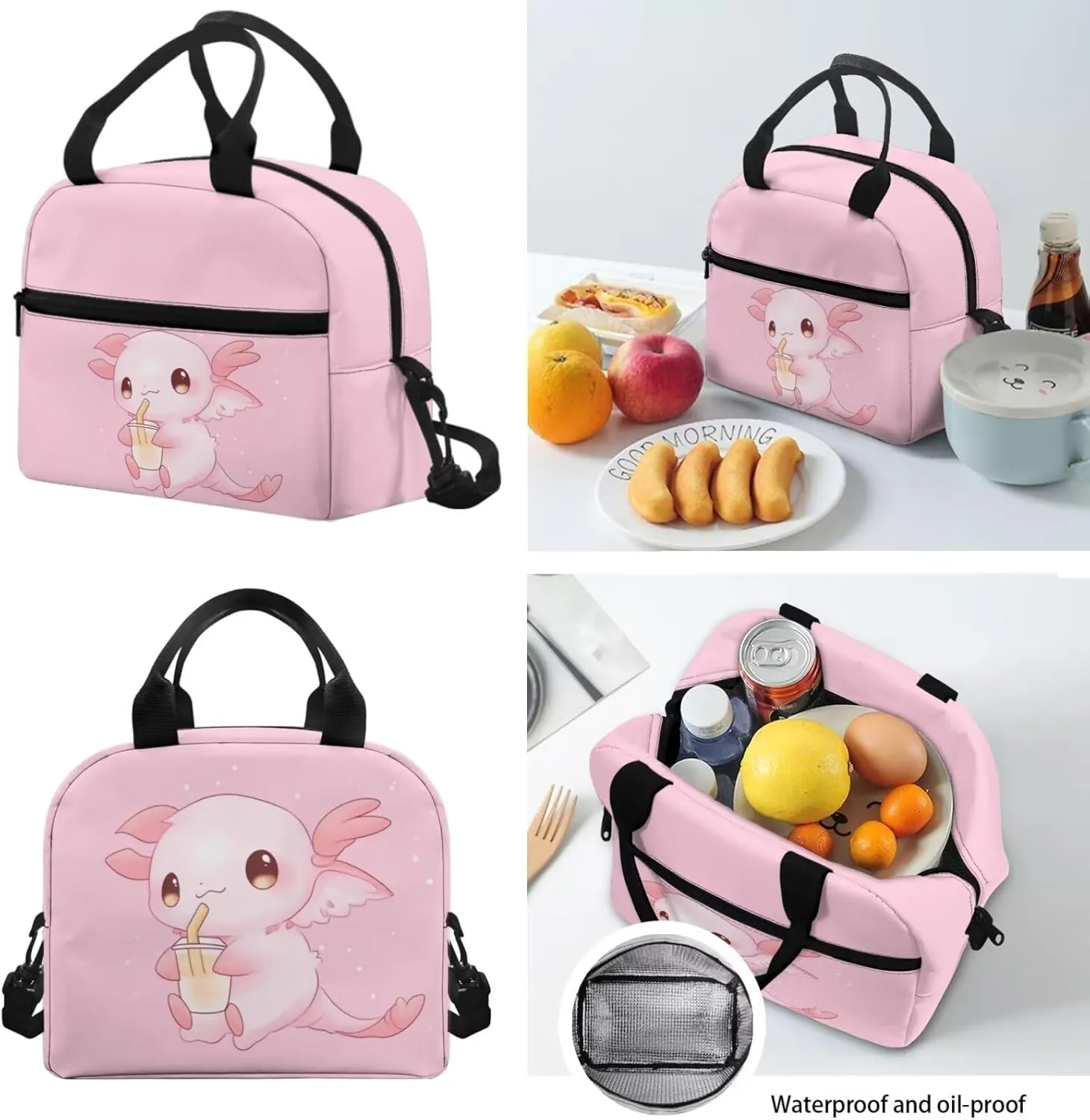Showudesigns Cute Axolotl Book Bag for Girls 6-8/8-9/10-12 Elementary backpack With Lunch Box Kids Pencil Case 17 Inch Backpacks Kindergarten Primary School Bookbag Teen School Bag Daypack Pink