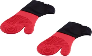 Silicone Extra Long Silicone Oven Mitts, Silicolife Durable Heat Resistant Oven Gloves with Quilted Liner Non-Slip Textured Grip Perfect for BBQ, Baking, Cooking and Grilling (Extra-Lorge Mitt, Red)
