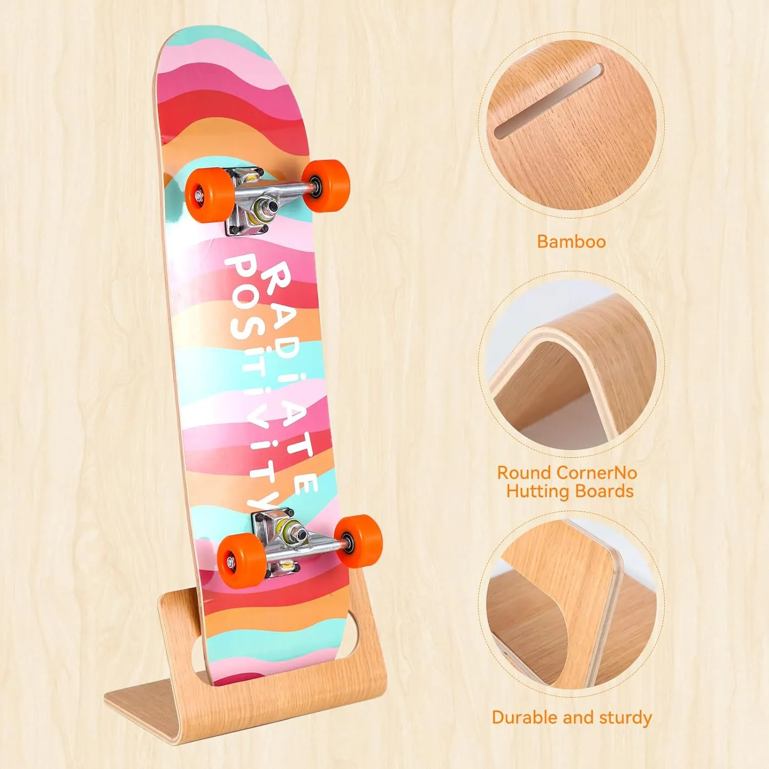 Skateboard Rack | Pine Wood Skateboard Stand | Durable Holder, Ideal for Skateboarding Accessories | No Assembly Required | Eco-Friendly Design