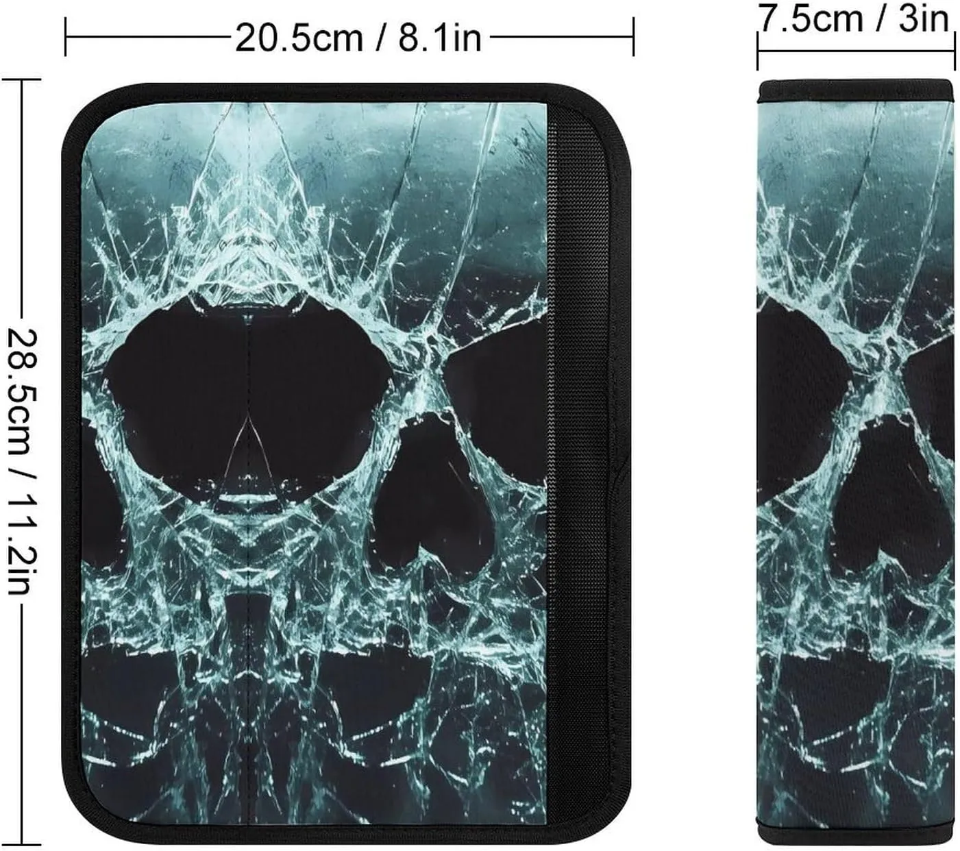 Skull Broken Glass Fashion Car Seat Belt Cover Pad for Shoulder Bag Camera Soft Comfort Accessories 2PCS