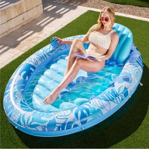 SLOOSH Inflatable Tanning Pool Lounger Float, 70" x 50" Pool Floats Adult with Pillow,Oval Suntan Tub Raft Floatie,Sunbathing Bed Lounge for Water Blow Up Kids Ball Pit Party Gifts