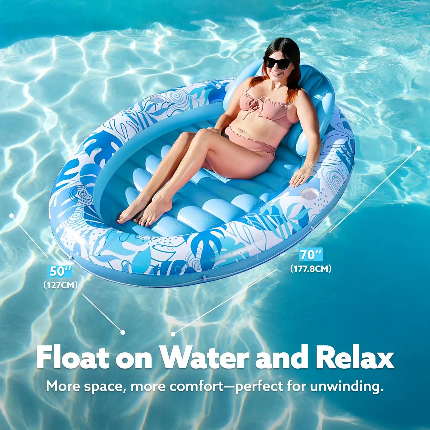SLOOSH Inflatable Tanning Pool Lounger Float, 70" x 50" Pool Floats Adult with Pillow,Oval Suntan Tub Raft Floatie,Sunbathing Bed Lounge for Water Blow Up Kids Ball Pit Party Gifts