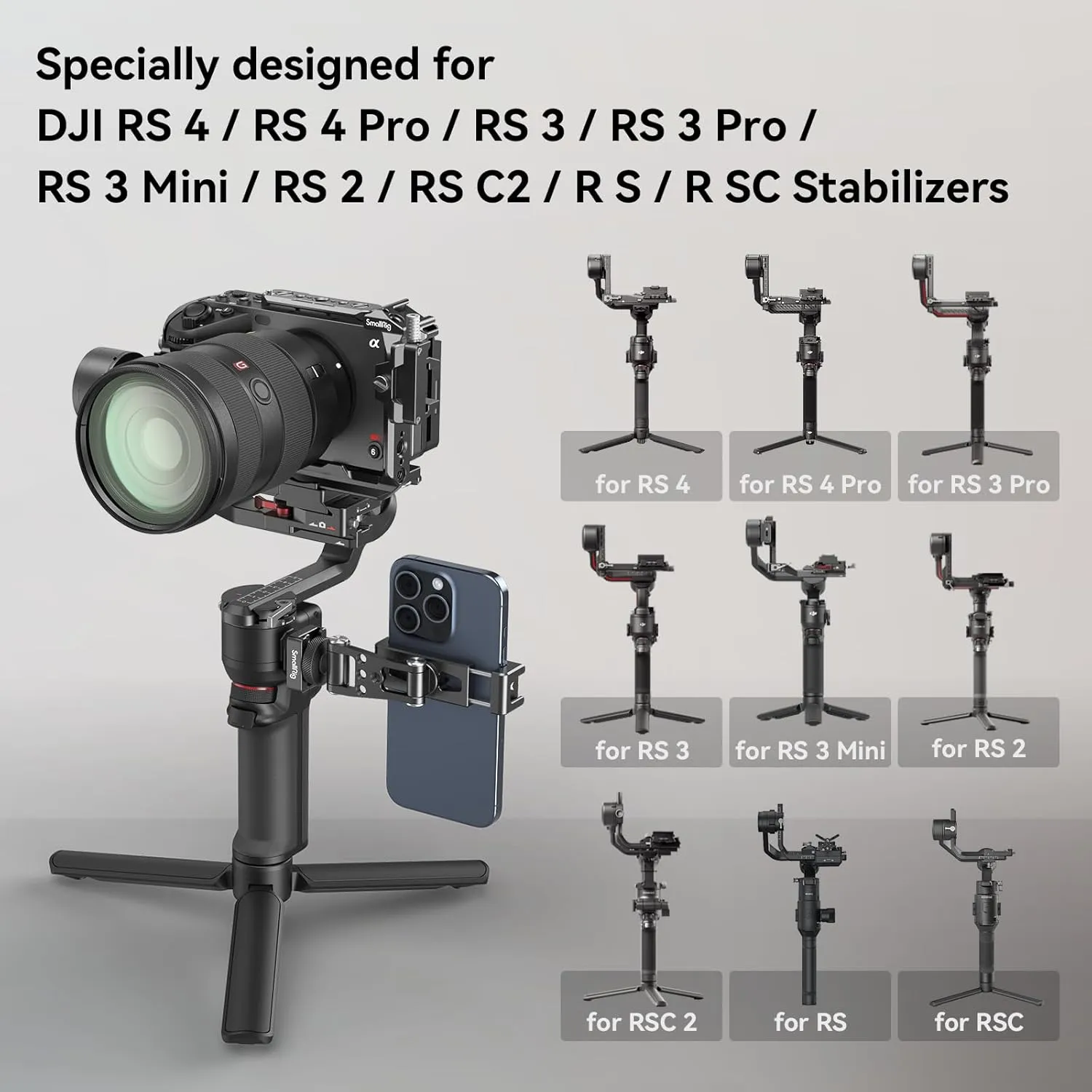 SmallRig Phone Support for DJI Stabilizers, Adjustment Phone Mount Adapter with 1/4"-20 Threaded Hole, Cold Shoe for DJI RS 4 Mini/RS 4 Pro/RS 3 /RS 3 Pro/RS 3 Mini/RS 2 / RS C2 / R S/R SC - 4301