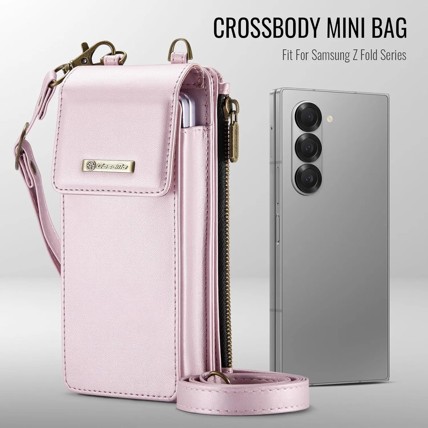 Smartphone Flip Cases Cell Phone Bag Wallet Women/Men Case for Samsung Galaxy Z Fold 6/5/4/3 Universal Cell Sleeve Crossbody Bag Shoulder Strap,with Card Holder Strap PU Leather RFID Blocking Flip Fol