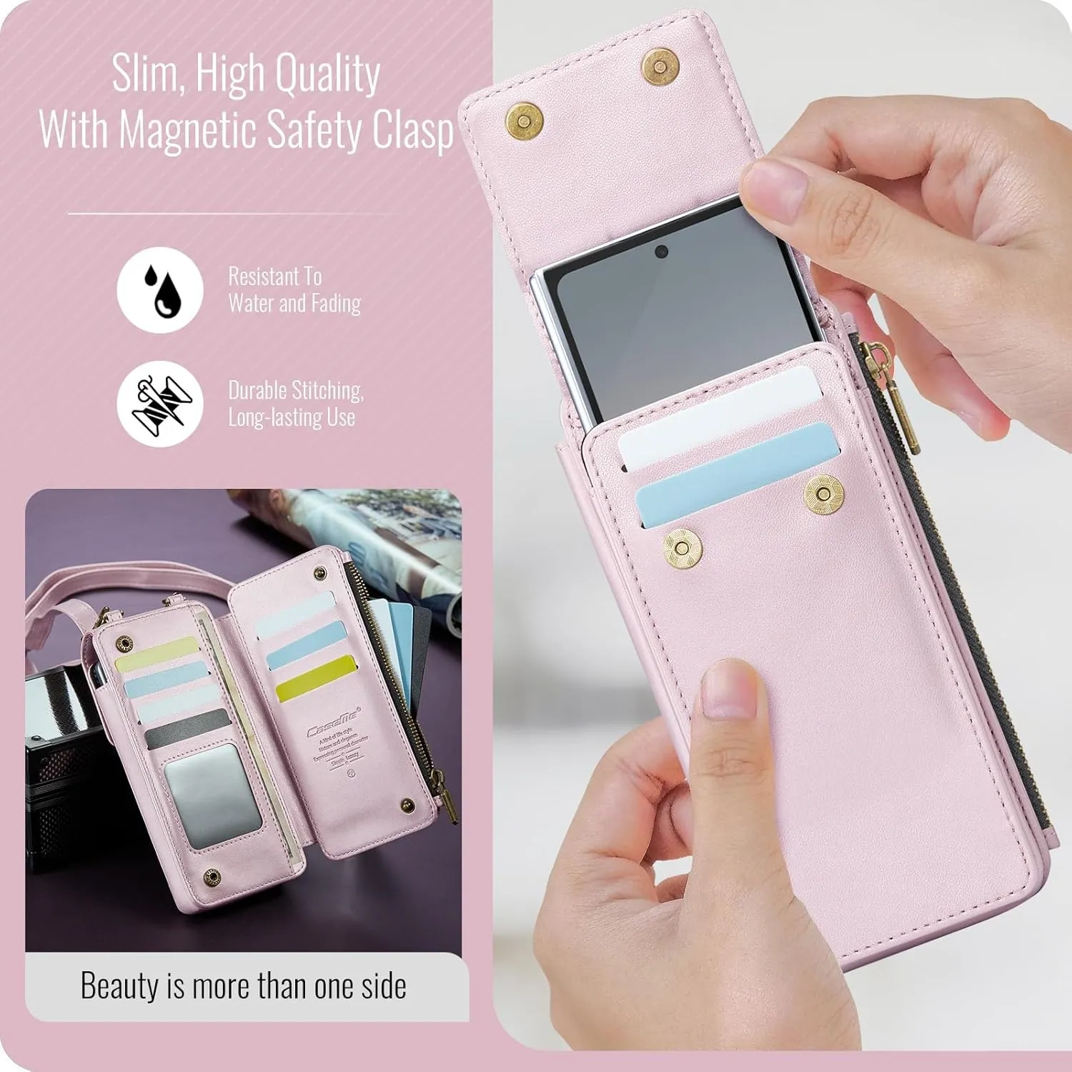 Smartphone Flip Cases Cell Phone Bag Wallet Women/Men Case for Samsung Galaxy Z Fold 6/5/4/3 Universal Cell Sleeve Crossbody Bag Shoulder Strap,with Card Holder Strap PU Leather RFID Blocking Flip Fol