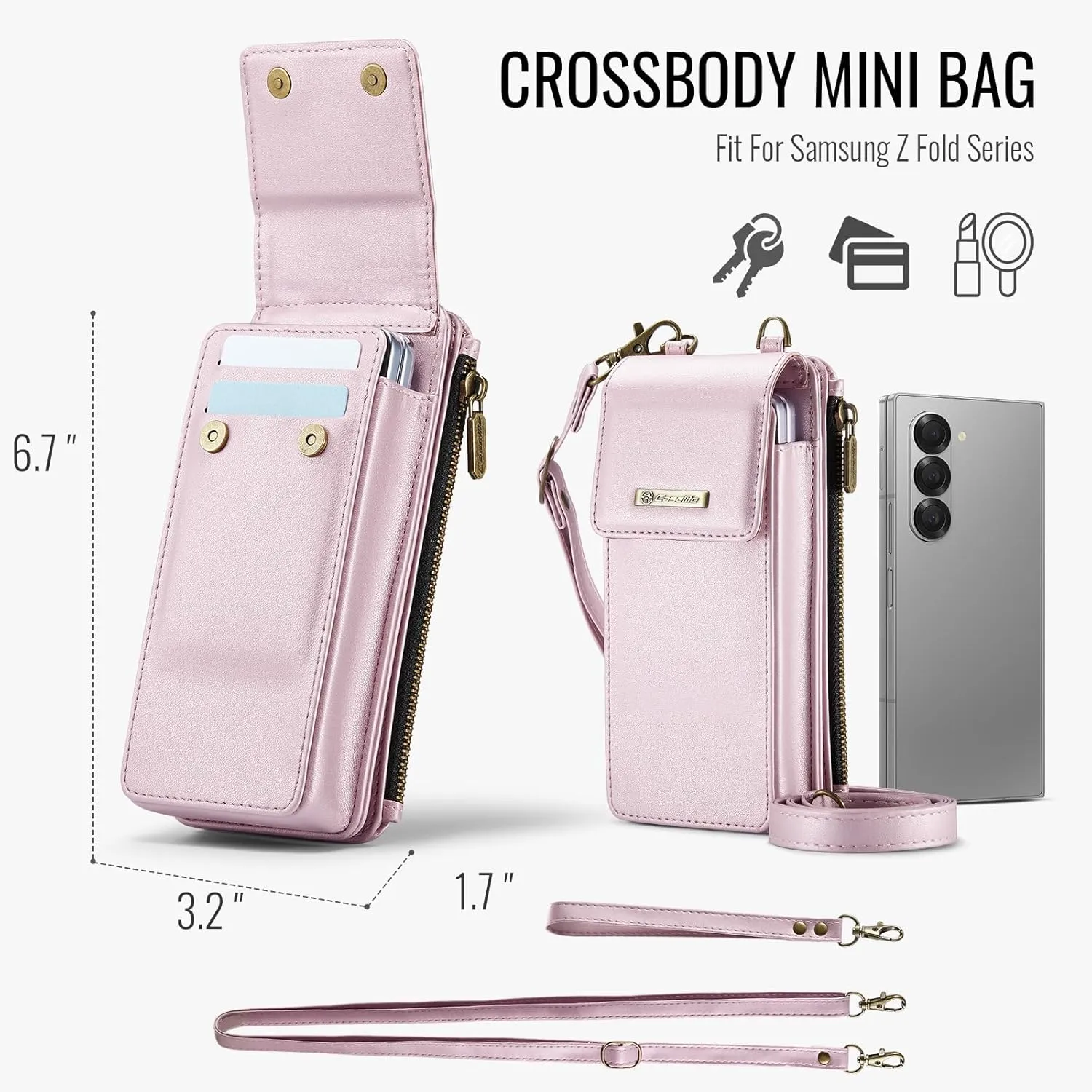 Smartphone Flip Cases Cell Phone Bag Wallet Women/Men Case for Samsung Galaxy Z Fold 6/5/4/3 Universal Cell Sleeve Crossbody Bag Shoulder Strap,with Card Holder Strap PU Leather RFID Blocking Flip Fol