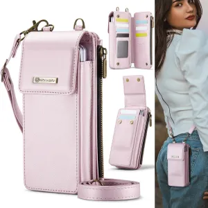 Smartphone Flip Cases Cell Phone Bag Wallet Women/Men Case for Samsung Galaxy Z Fold 6/5/4/3 Universal Cell Sleeve Crossbody Bag Shoulder Strap,with Card Holder Strap PU Leather RFID Blocking Flip Fol