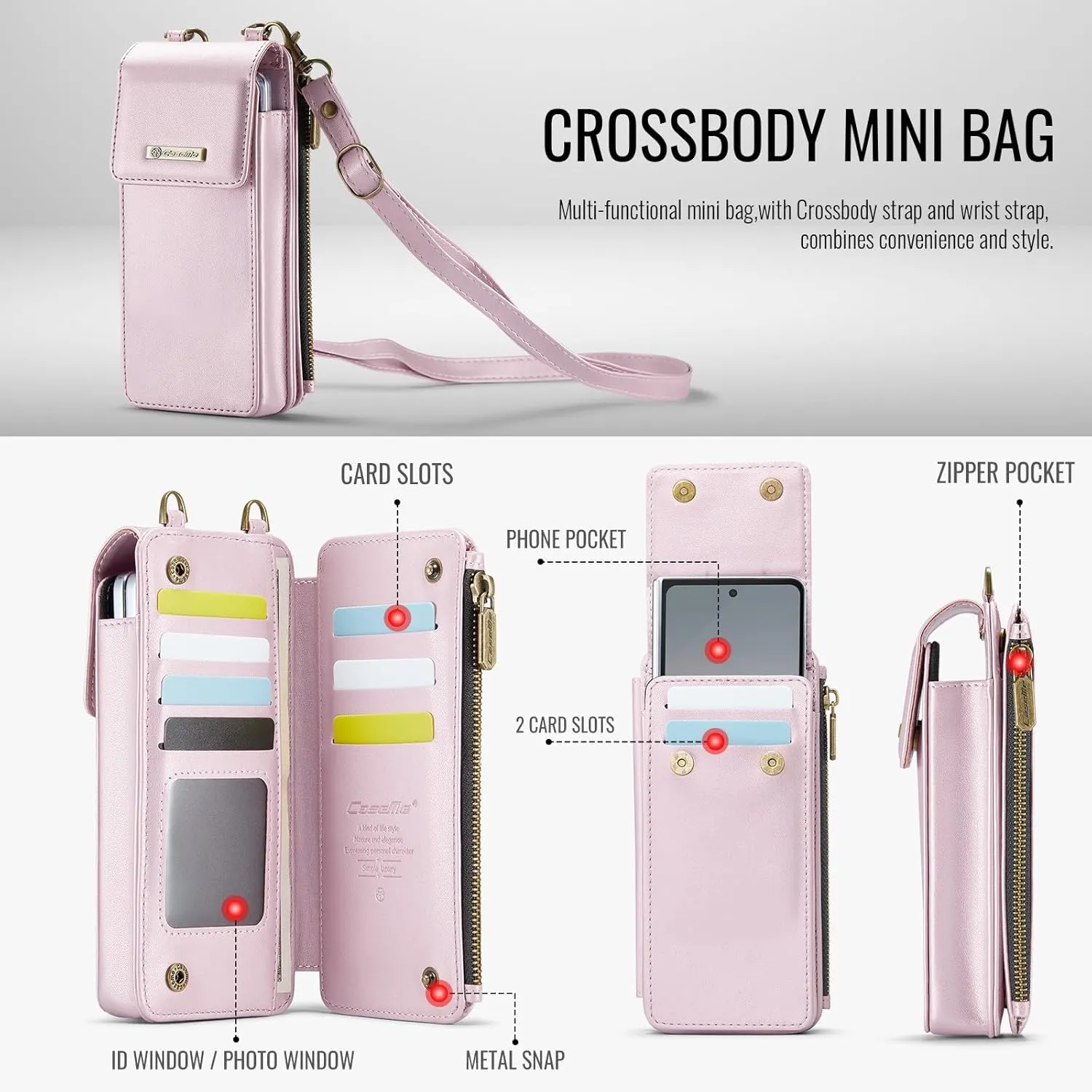 Smartphone Flip Cases Cell Phone Bag Wallet Women/Men Case for Samsung Galaxy Z Fold 6/5/4/3 Universal Cell Sleeve Crossbody Bag Shoulder Strap,with Card Holder Strap PU Leather RFID Blocking Flip Fol