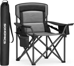 SONGMICS Oversized Lumbar Support Camping Chair, Heavy-Duty Outdoor Folding Chair Comfortable, Padded, Glamping, Cooler Bag, Weight Capacity 450 lb, Ink Black UGCB066B01