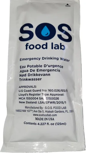 SOS Emergency Water Packets - 3 Day/72 Hour Supply (12 Packets)( 4.227 fl Oz/125 ml)