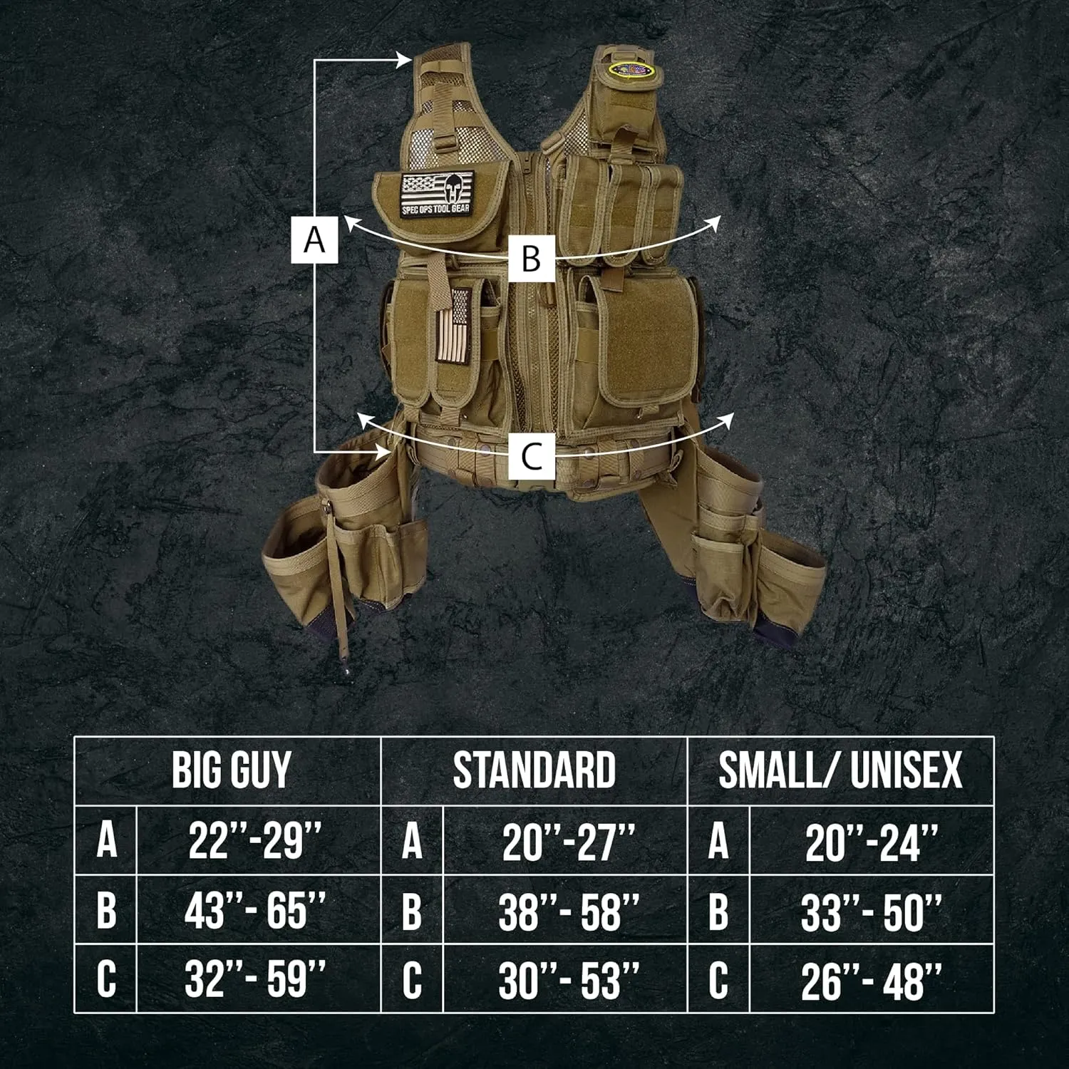 SOTG Charlie Tactical Tool Vest with Tools Pouches, Lightweight & Durable Construction Vest with Weight Dispersal Technology for Construction Work, Framers, Electricians, Carpenters