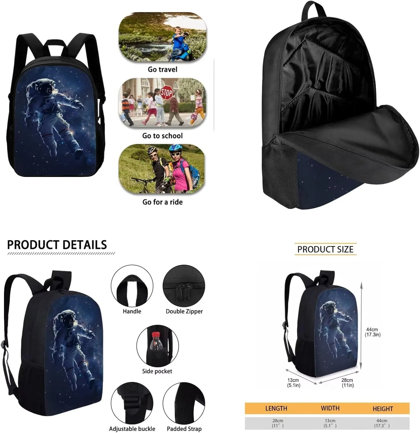 Space Galaxy Astronaut Backpack for Boys Kids Backpack with Lunch Box Water Bottle Pouch and Desk Pen Holder 4PCS Bookbag Set for School Teens 17 inch Large Middle School Bag with Side Pocket
