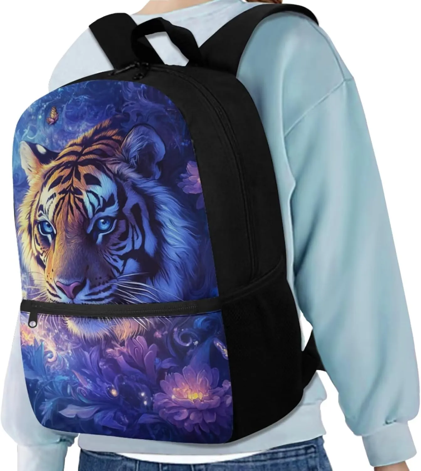 Space Tiger Cool Backpacks for Boys Backpack with Lunch Box Pencil Case Water Cup Cover 17 Inch Large Capacity Kids Bookbag for Boys Elementary School bags 4 Pcs Daypacks