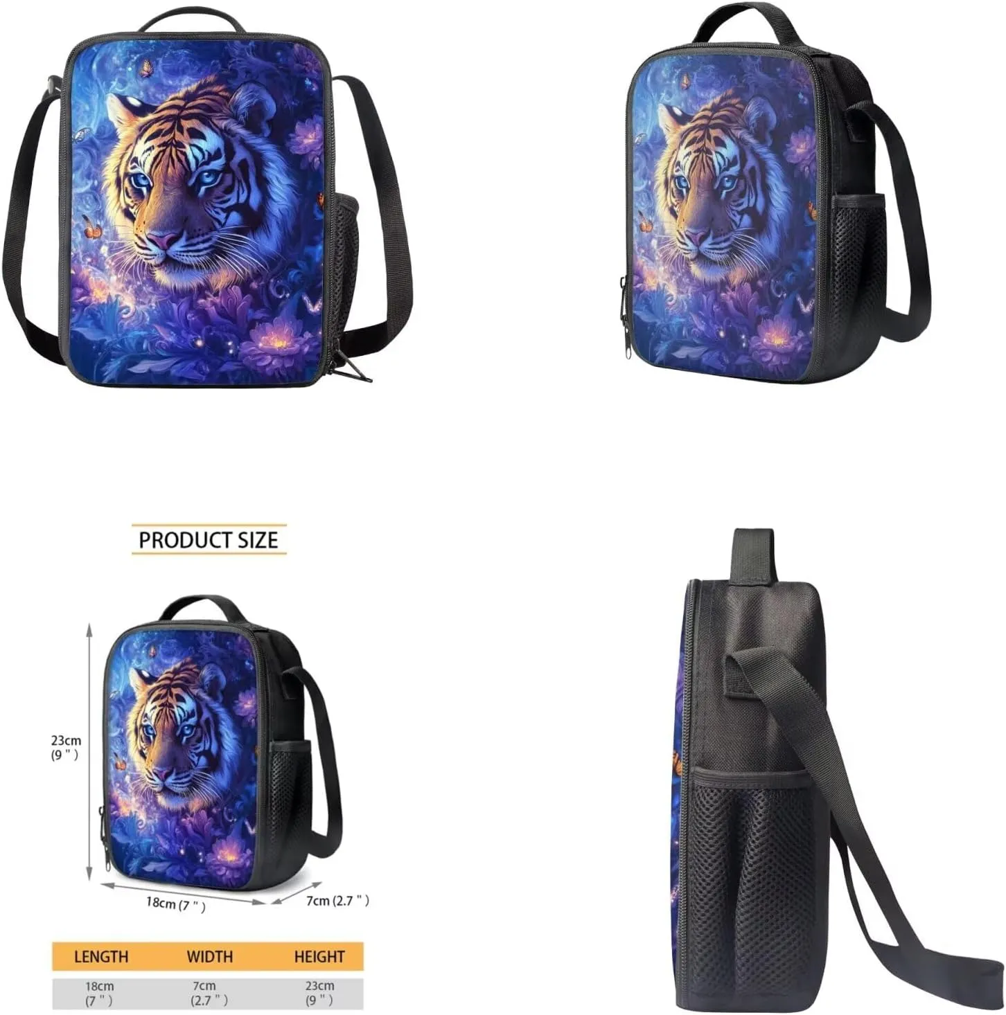 Space Tiger Cool Backpacks for Boys Backpack with Lunch Box Pencil Case Water Cup Cover 17 Inch Large Capacity Kids Bookbag for Boys Elementary School bags 4 Pcs Daypacks