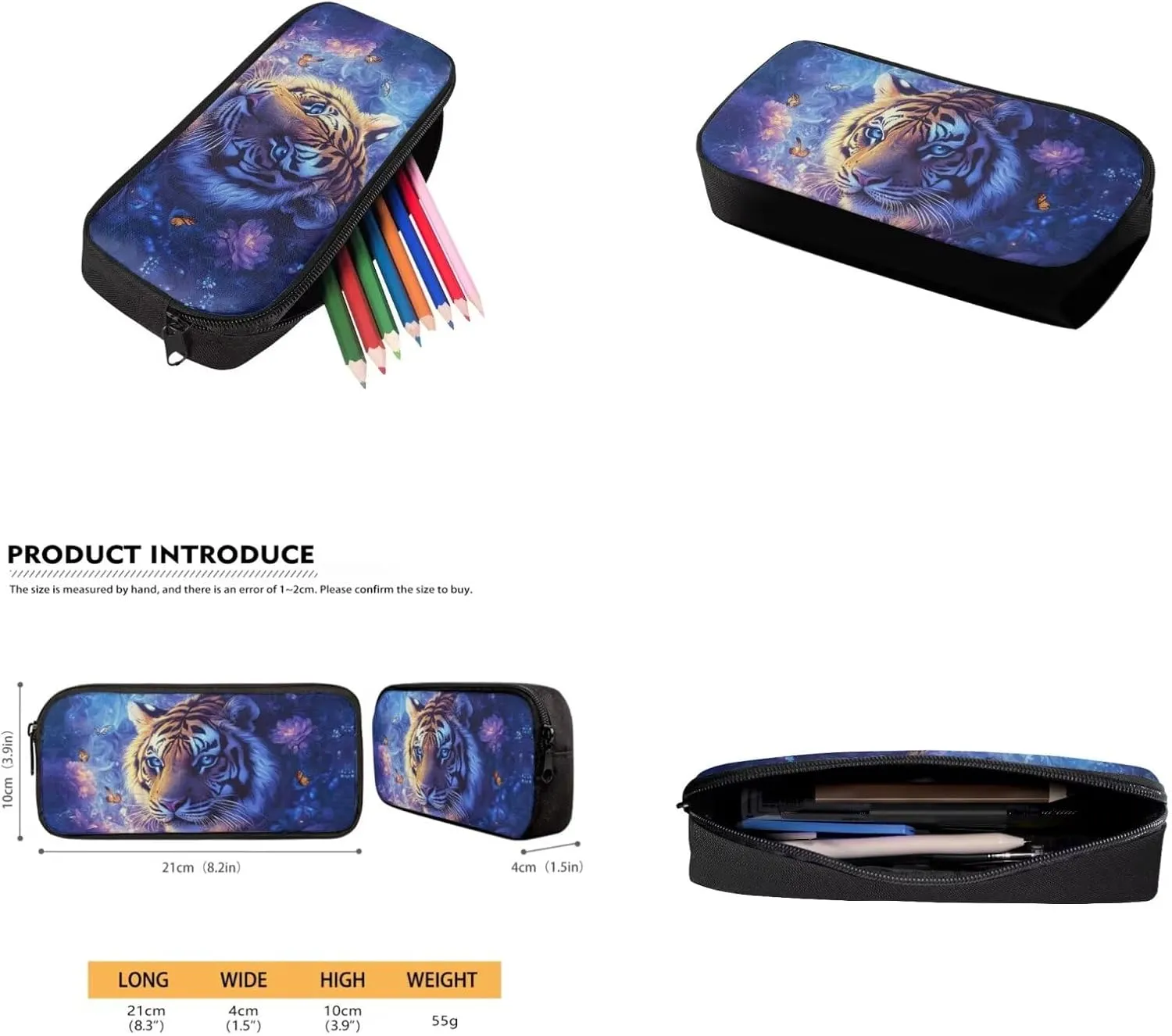 Space Tiger Cool Backpacks for Boys Backpack with Lunch Box Pencil Case Water Cup Cover 17 Inch Large Capacity Kids Bookbag for Boys Elementary School bags 4 Pcs Daypacks
