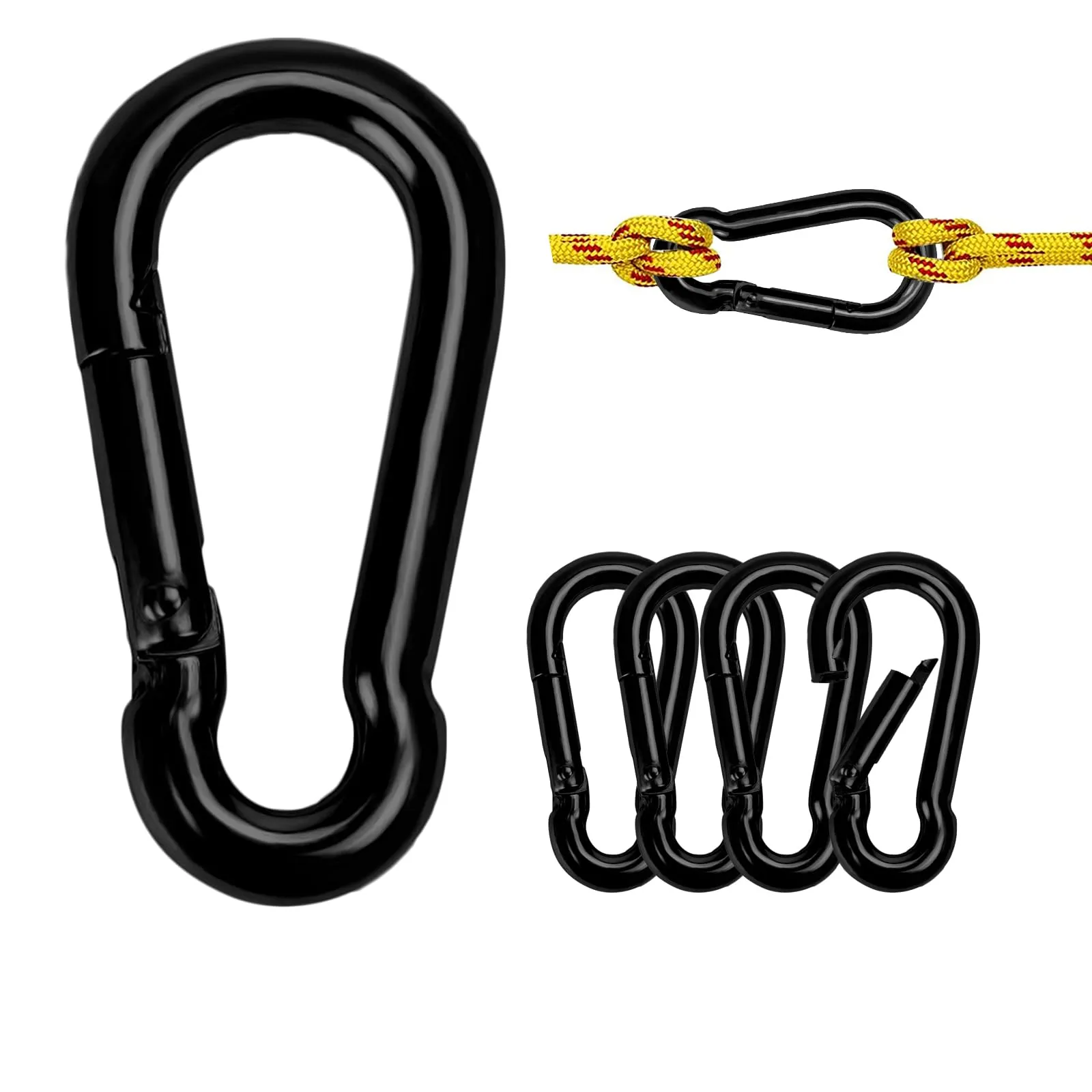 Spring Snap Hook Black Carabiner ，Sunxer Tool Small Black Carabiner Clip 1.97 inch 5 PCS Heavy Duty Carabiner Clip Qick Link for Keychain Dog Leash Locking Camping Fishing Hiking 1.97inch(M5)--5pcs