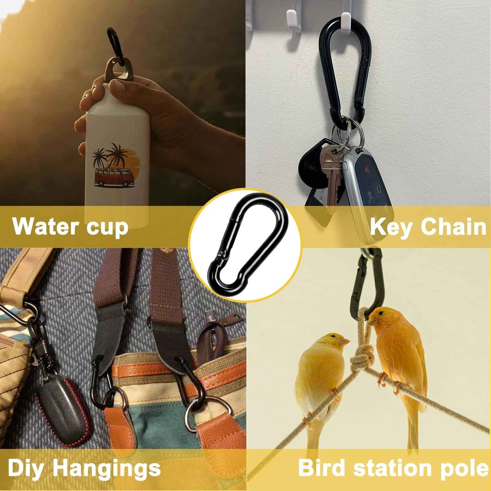 Spring Snap Hook Black Carabiner ，Sunxer Tool Small Black Carabiner Clip 1.97 inch 5 PCS Heavy Duty Carabiner Clip Qick Link for Keychain Dog Leash Locking Camping Fishing Hiking 1.97inch(M5)--5pcs