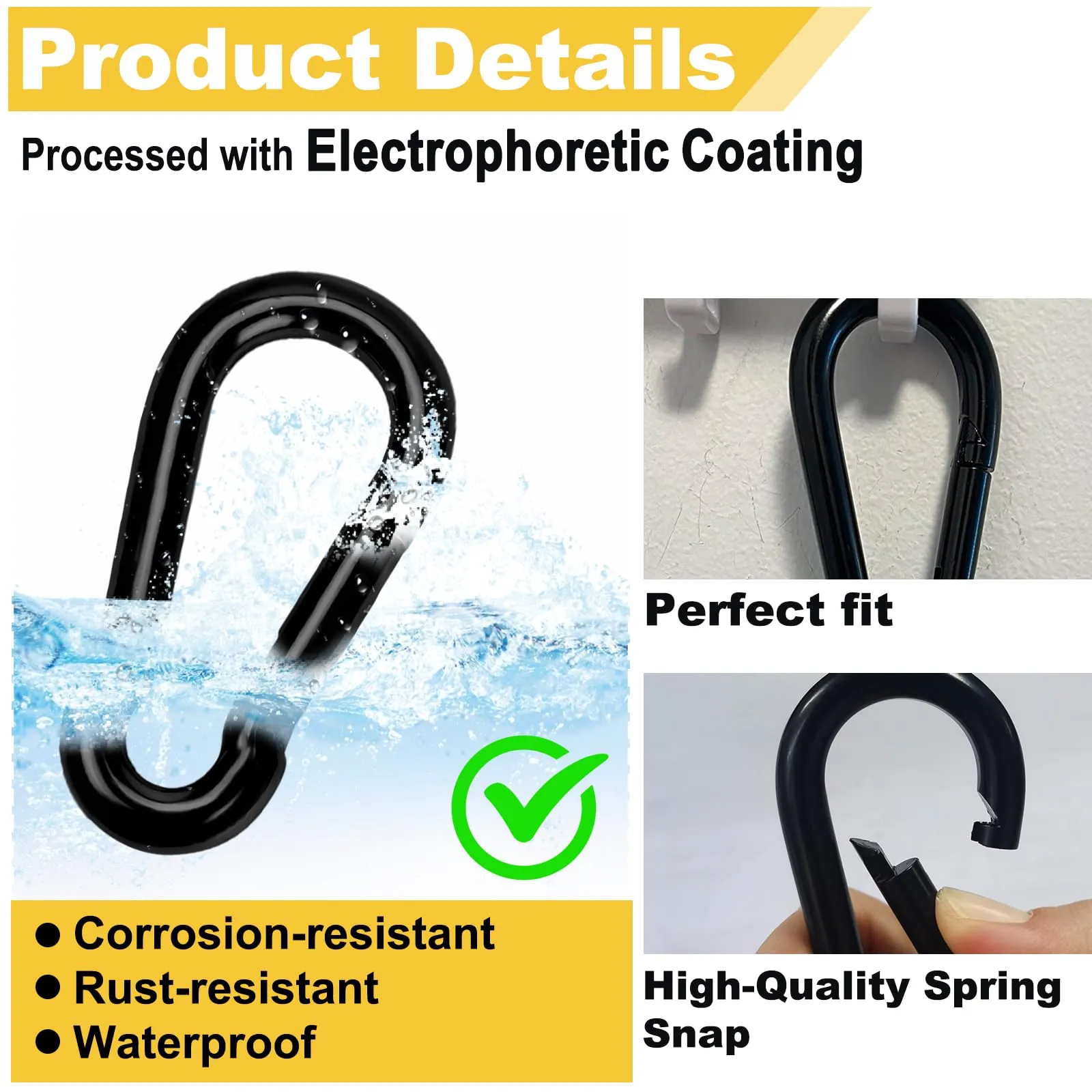 Spring Snap Hook Black Carabiner ，Sunxer Tool Small Black Carabiner Clip 1.97 inch 5 PCS Heavy Duty Carabiner Clip Qick Link for Keychain Dog Leash Locking Camping Fishing Hiking 1.97inch(M5)--5pcs