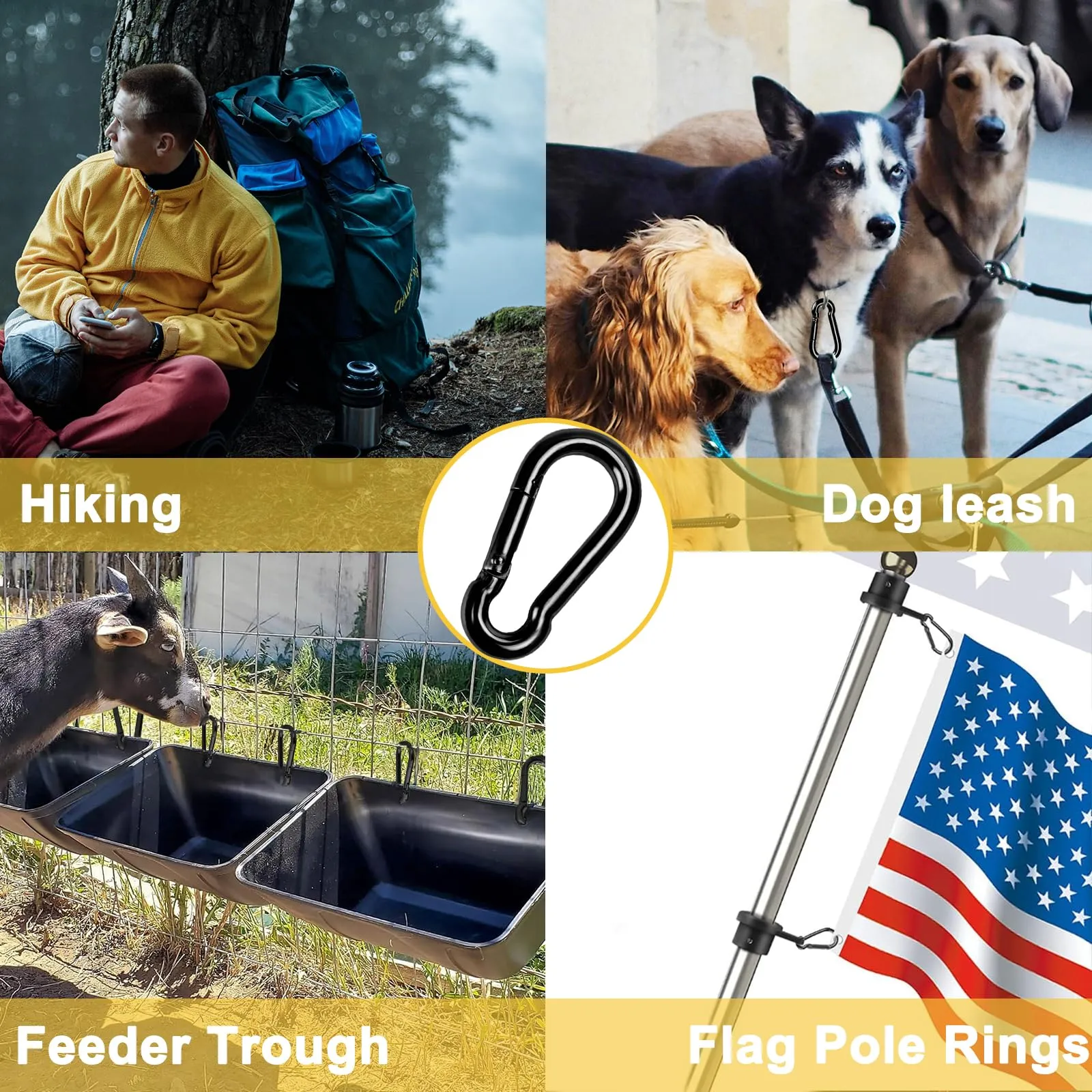 Spring Snap Hook Black Carabiner ，Sunxer Tool Small Black Carabiner Clip 1.97 inch 5 PCS Heavy Duty Carabiner Clip Qick Link for Keychain Dog Leash Locking Camping Fishing Hiking 1.97inch(M5)--5pcs