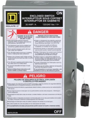 Square D - L221N Light Duty Safety Switch, Fusible, 30-Amp, 240V, 2-Pole, Indoor, W/Neutral