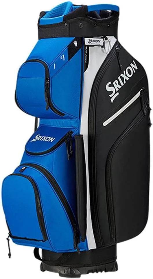 Srixon, Premium Cart Golf Bag, 14 Club Divider, 11 Zipper Pockets Including a Velour-Lined Valuable& an Insulated Coller Pocket, Score Card, Pen& Divot Holders, Cart Lock Bottom Base, Grey/Black