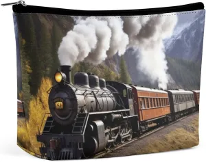 Steam Locomotive Train Makeup Bag Travel Toiletry Bag for Women Waterproof Cosmetic Bags Small Zipper Pouch Portable Travel Bags for Toiletries Cute Cosmetic Pouch Make Up Organizer