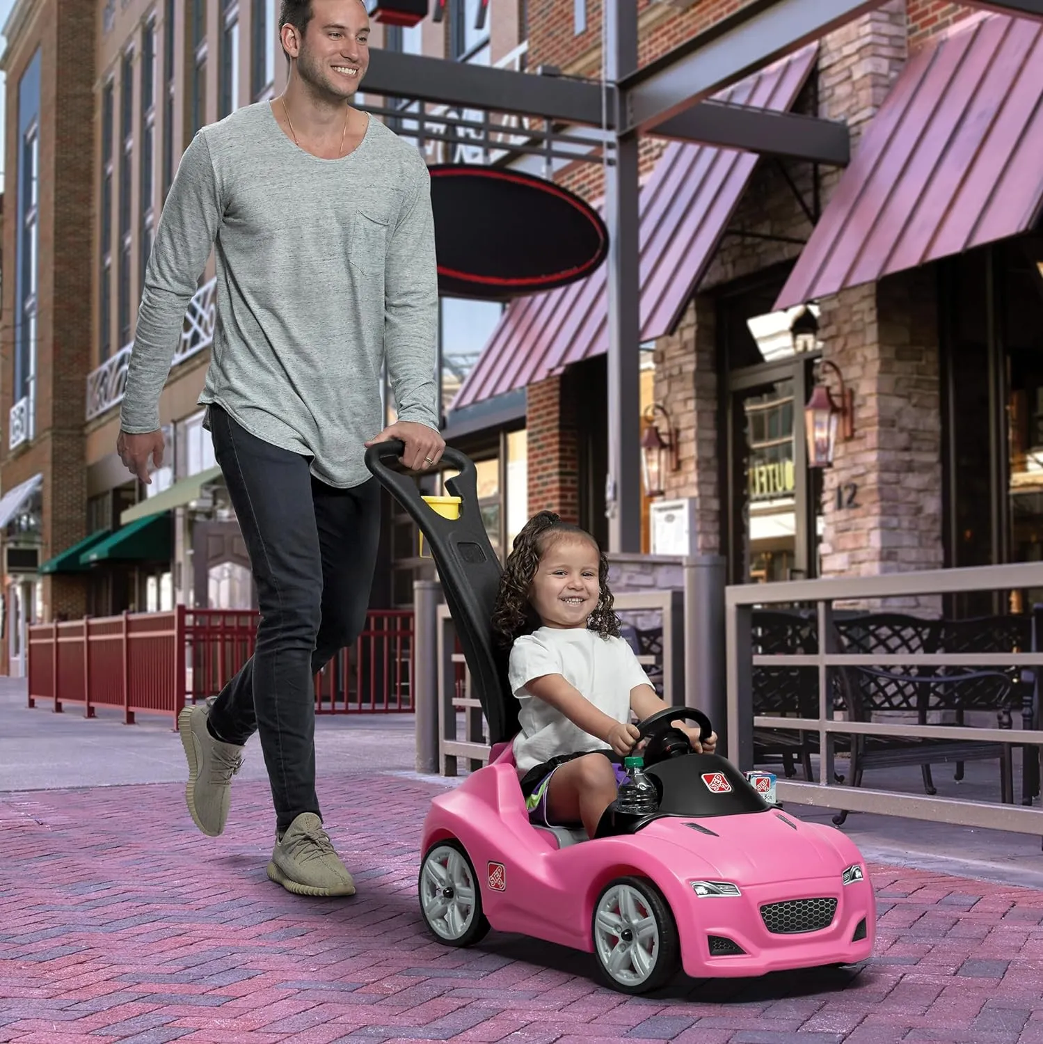 Step2 Whisper Ride Cruiser Kids Push Car, Ride On Toy, Stroller Substitute, Includes Seat Belt & Horn, Made of Durable Plastic, Max Weight 50 lbs., For Toddlers 1.5-4 Years Old, Pink