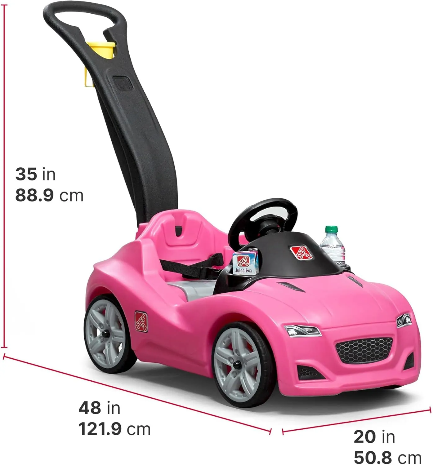 Step2 Whisper Ride Cruiser Kids Push Car, Ride On Toy, Stroller Substitute, Includes Seat Belt & Horn, Made of Durable Plastic, Max Weight 50 lbs., For Toddlers 1.5-4 Years Old, Pink
