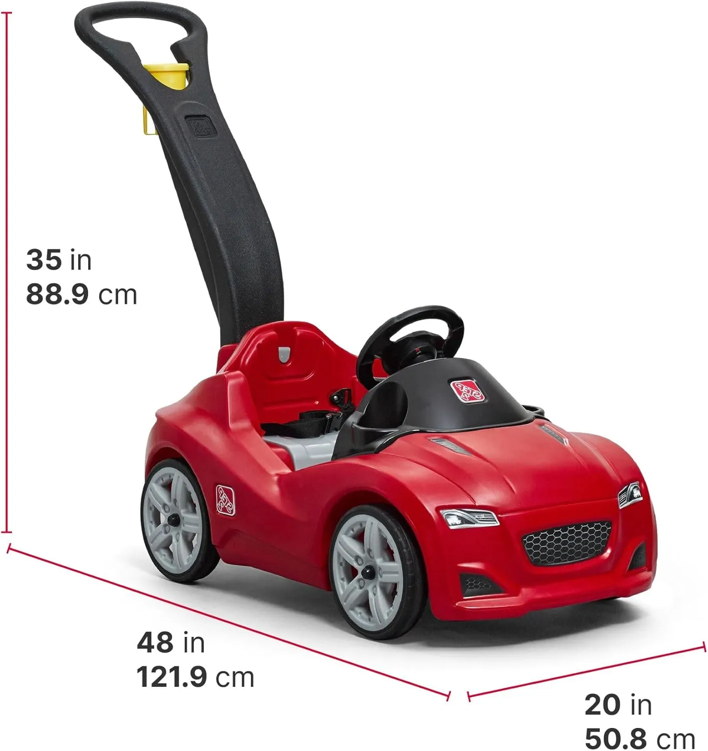Step2 Whisper Ride Cruiser Kids Push Car, Ride On Toy, Stroller Substitute, Includes Seat Belt & Horn, Made of Durable Plastic, Max Weight 50 lbs., For Toddlers 1.5-4 Years Old, Red