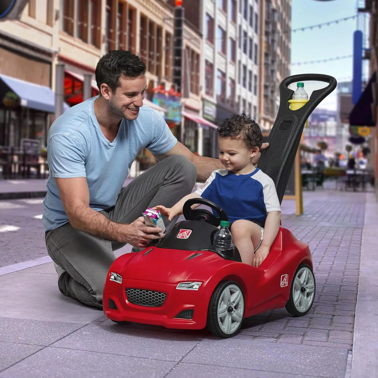 Step2 Whisper Ride Cruiser Kids Push Car, Ride On Toy, Stroller Substitute, Includes Seat Belt & Horn, Made of Durable Plastic, Max Weight 50 lbs., For Toddlers 1.5-4 Years Old, Red