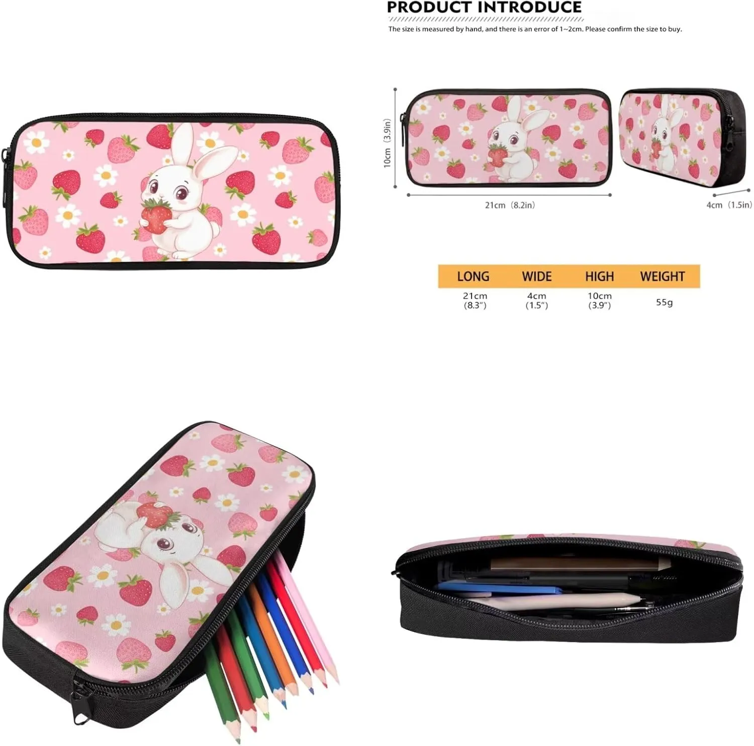 Strawberry Bunny School Backpack for Kids Backpacks with Lunch Box and Pencil Case Cute Bookbags Aesthetic Bookbags for 6th Grade Girls 4 Piece Schoolbags for Elementary Girls