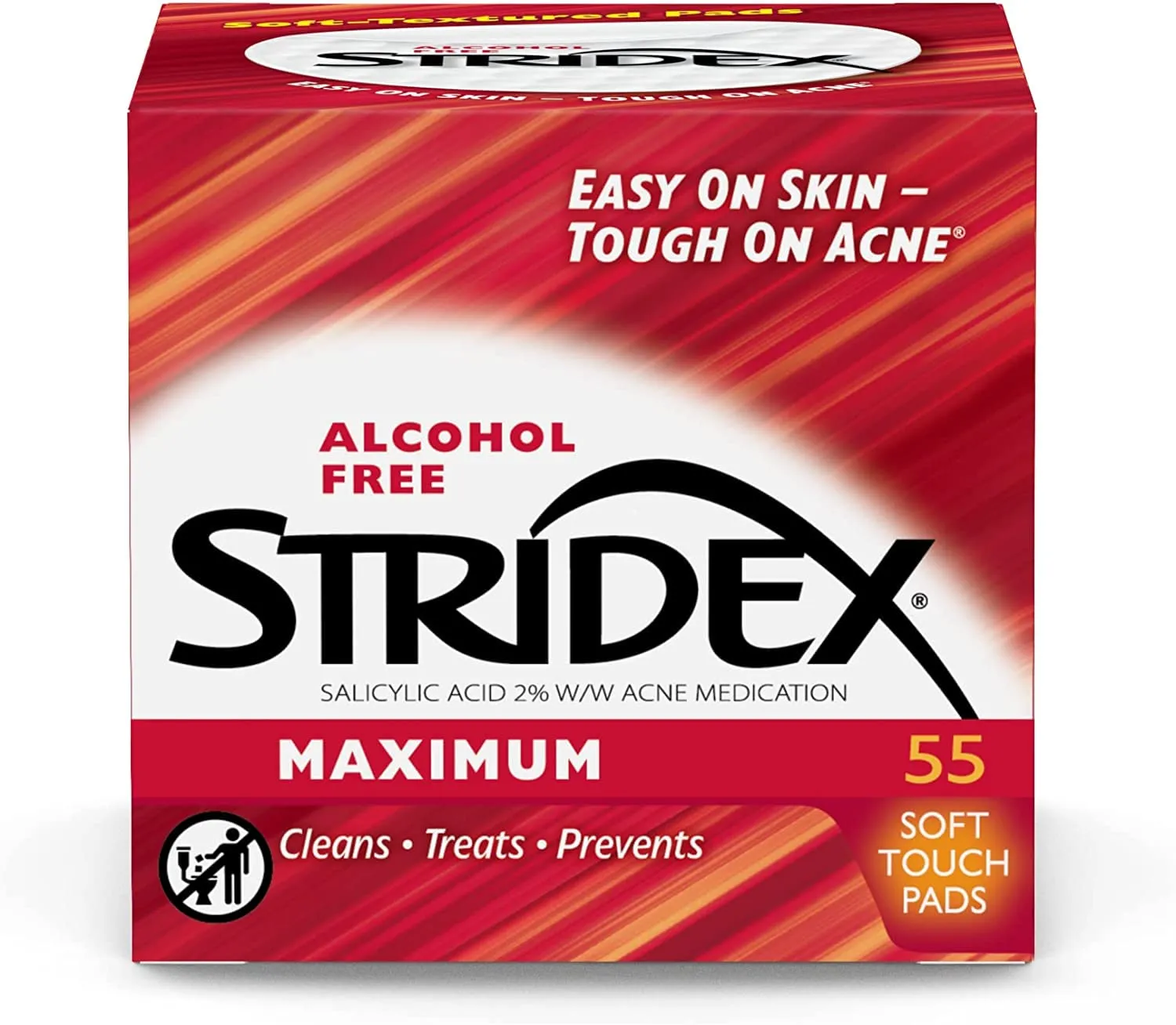 Stridex Medicated Acne Pads, Maximum, 55 Count, Pack of 3 – Facial Cleansing Wipes, Alcohol Free Face Pads, Acne Treatment for Face, For Moderate Acne, Smooth Application