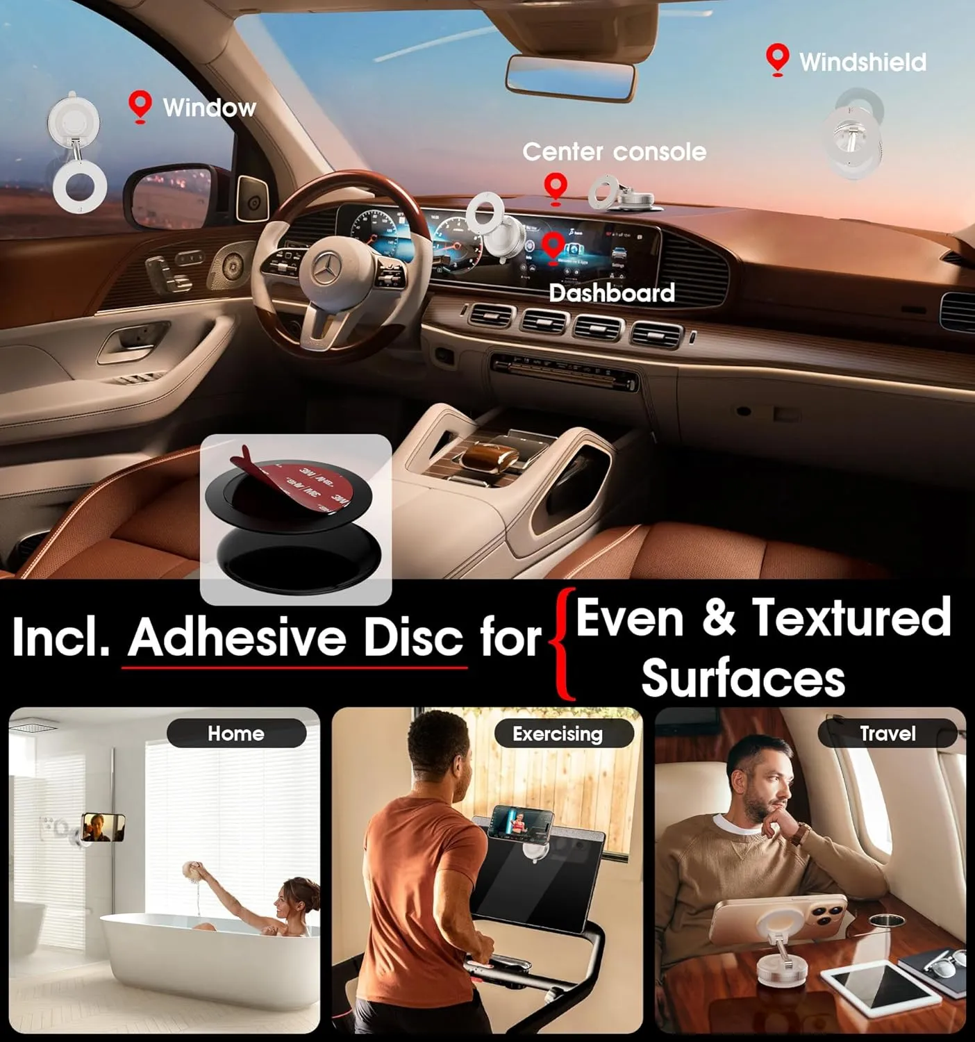 Strong Magnetic Car Phone Holder for MagSafe Ultra Vacuum Suction Cup Phone Mount 360° Cell Phone Holders for Your Car Accessories for iPhone 16 15 14 13 12 Android