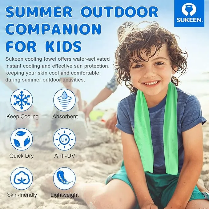 Sukeen Mini Cooling Towel(31 "x9),Kids Cooling Towel,Ice Towel,Soft Breathable Chilly Towel,Microfiber Towel for Boys and Girls Shool,Sport,Running,Camping,Fitness,Parent-Child Activities,ect.