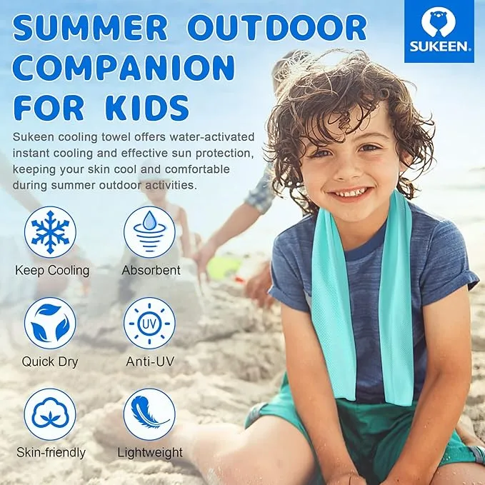 Sukeen Mini Cooling Towel(31 "x9),Kids Cooling Towel,Ice Towel,Soft Breathable Chilly Towel,Microfiber Towel for Boys and Girls Shool,Sport,Running,Camping,Fitness,Parent-Child Activities,ect.