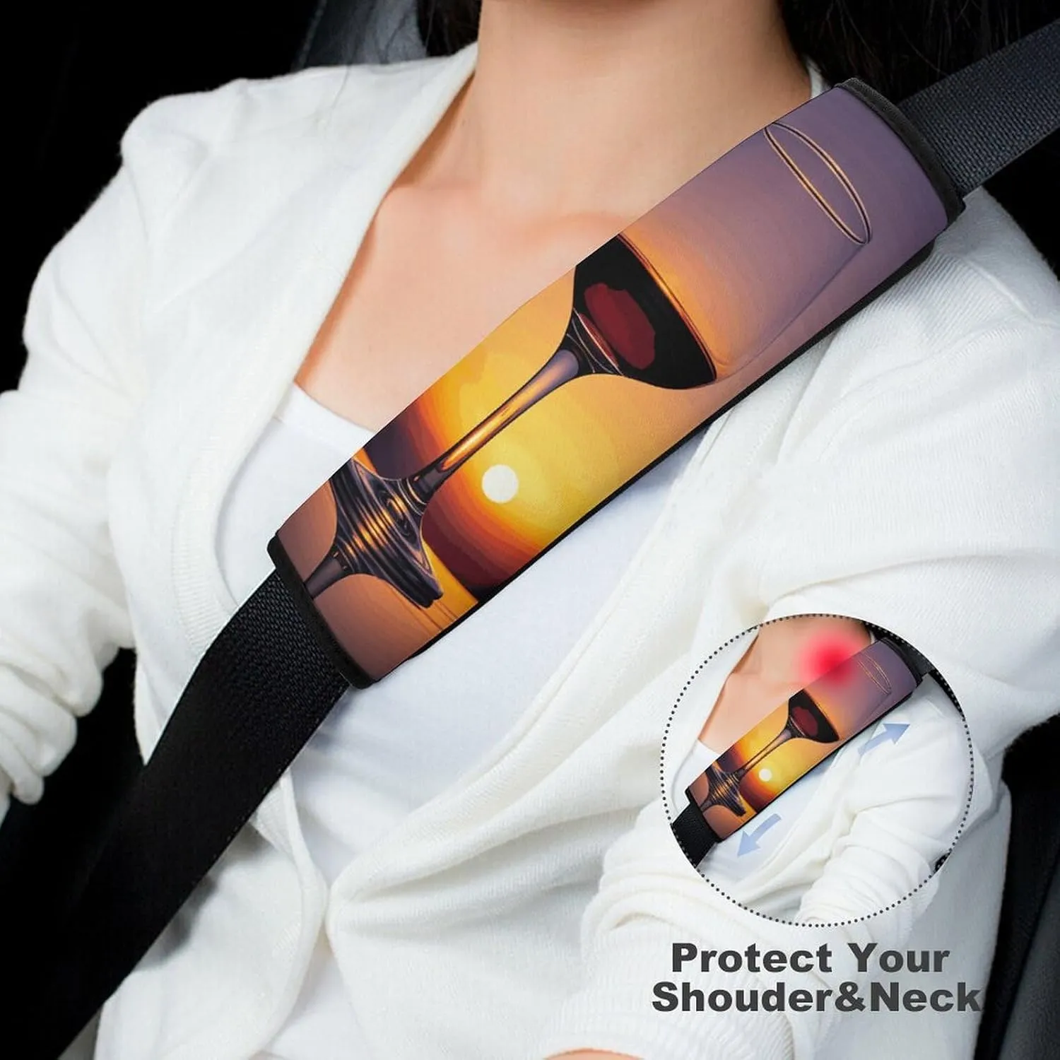 Sunset Wine Glass Auto Seat Belt Cover 1PCS Universal Car Seat Belt Shoulder Protector Pad, Protect Your Shoulders and Neck for Car Seat Belt, Shoulder Bag, Backpack
