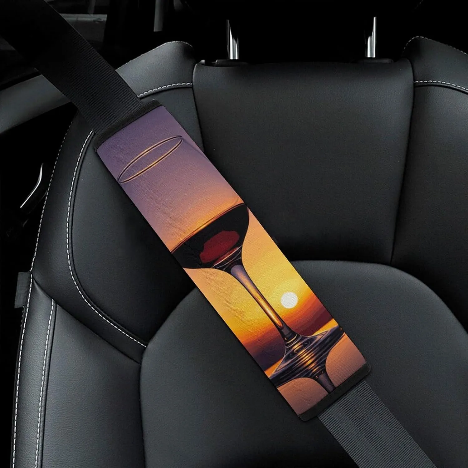Sunset Wine Glass Auto Seat Belt Cover 1PCS Universal Car Seat Belt Shoulder Protector Pad, Protect Your Shoulders and Neck for Car Seat Belt, Shoulder Bag, Backpack