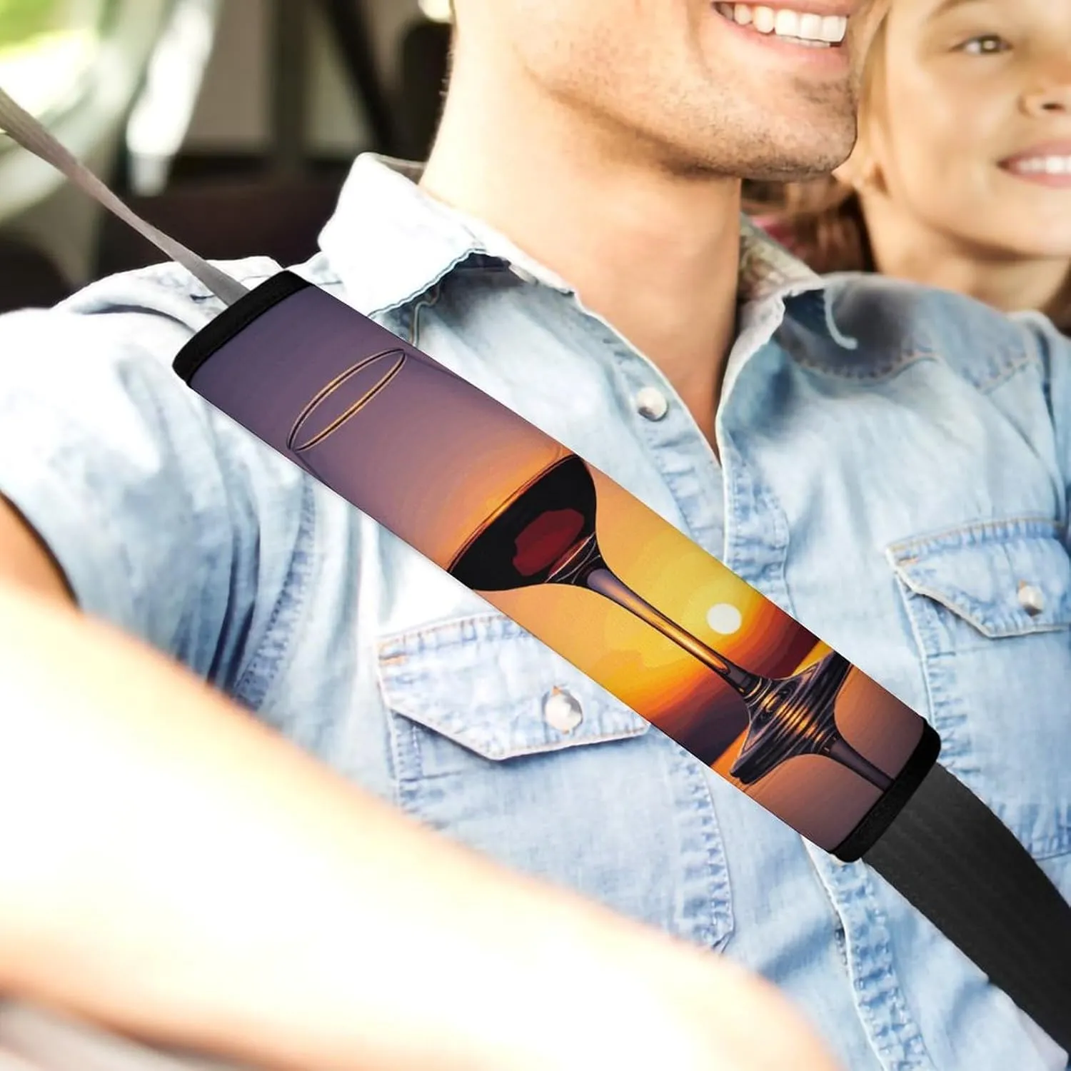 Sunset Wine Glass Auto Seat Belt Cover 1PCS Universal Car Seat Belt Shoulder Protector Pad, Protect Your Shoulders and Neck for Car Seat Belt, Shoulder Bag, Backpack