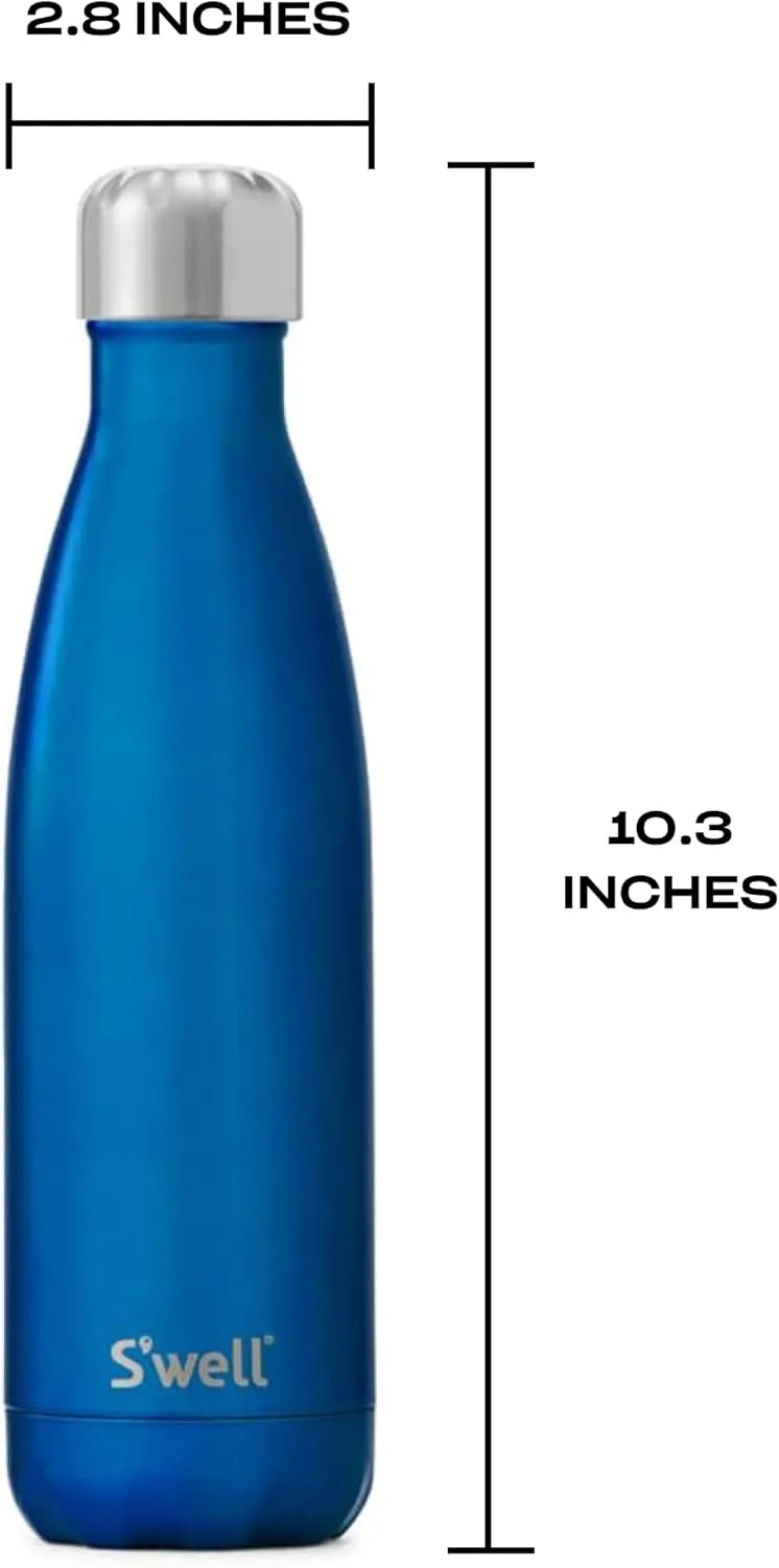 S'well Stainless Steel Water Bottle, 17oz, Ocean Blue, Triple Layered Vacuum Insulated Containers Keeps Drinks Cold for 36 Hours and Hot for 18, BPA Free, Perfect for On the Go