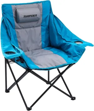 Swonder Oversized Moon Camping Chair with Innovative 2-in-1 Removable Seat Cushion for All Seasons, Heavy-Duty Fully Padded Folding Outdoor Chair with Headrest and Carry Bag