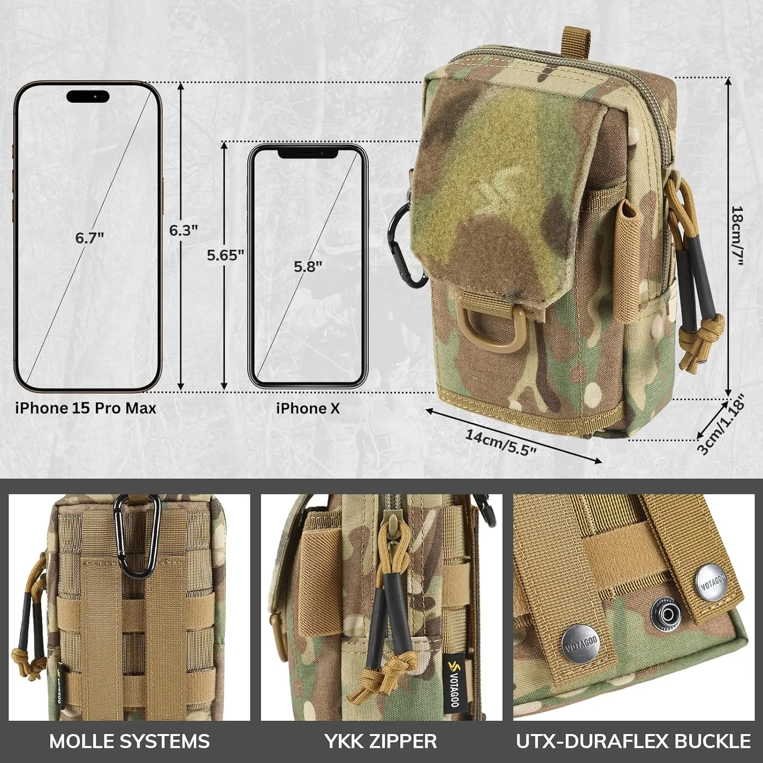 Tactical EDC Pouch, Molle Accessories Shoulder Strap Attachment Pouches for Men Outdoor EDC Tool Bag Utility Gadget Organizer Pack Purse Mobile Phone Holster Pouch