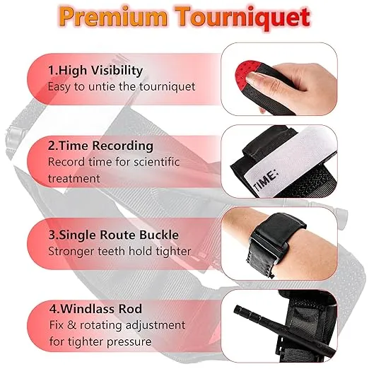Tactical Molle Tourniquet Pouch Kit with TQ Tourniquet,Trauma Medical Shear,Penlight,Pen,Molle Tourniquet Holder Holster Kit for Outdoor Hiking Camping Survival First Aid (Black)