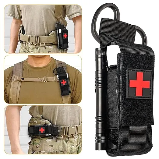Tactical Molle Tourniquet Pouch Kit with TQ Tourniquet,Trauma Medical Shear,Penlight,Pen,Molle Tourniquet Holder Holster Kit for Outdoor Hiking Camping Survival First Aid (Black)