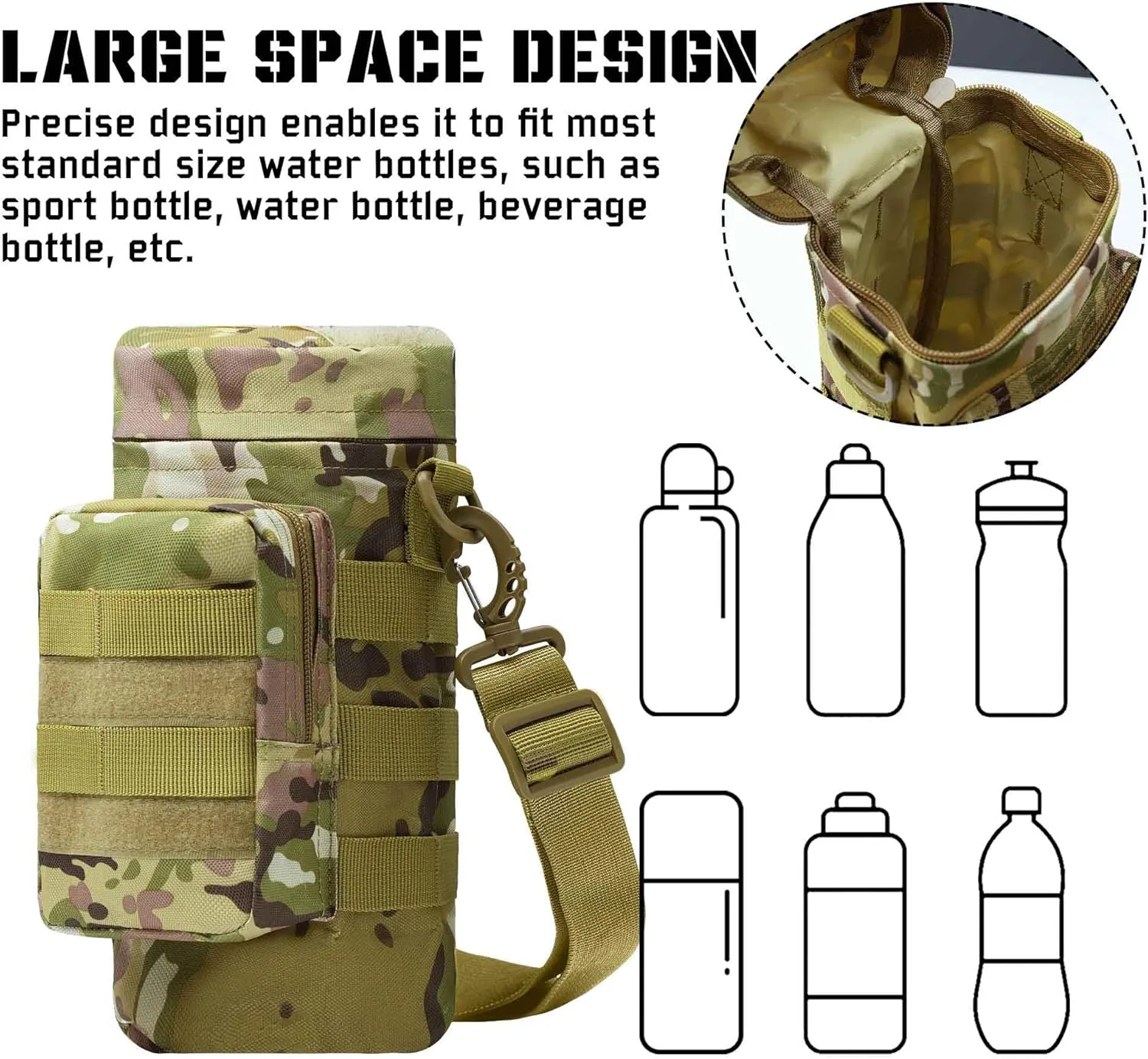 Tactical Water Bottle Pouch, Military Army Molle Water Pouches Carrier Holder for Hiking Camping Outdoor Sport Travel