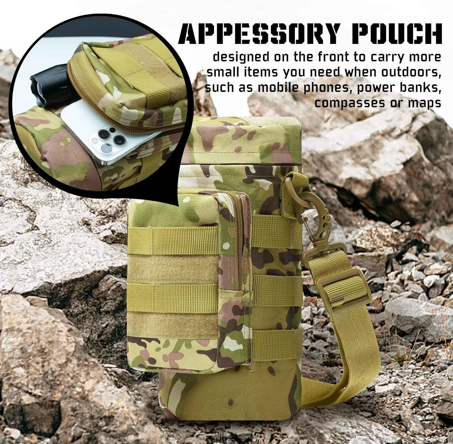 Tactical Water Bottle Pouch, Military Army Molle Water Pouches Carrier Holder for Hiking Camping Outdoor Sport Travel