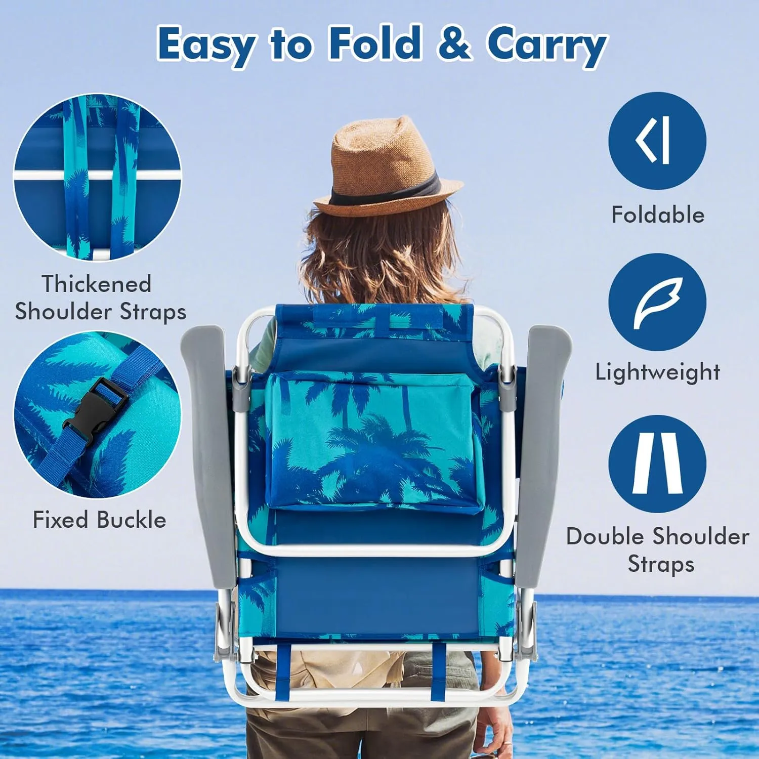 Tangkula Set of 4 Backpack Beach Chair, 5-Position Lay Flat Beach Chairs with Cooler Bag, 2 Cup Holders, Towel Bar, Lightweight Low Folding Beach Chair with Backpack Straps