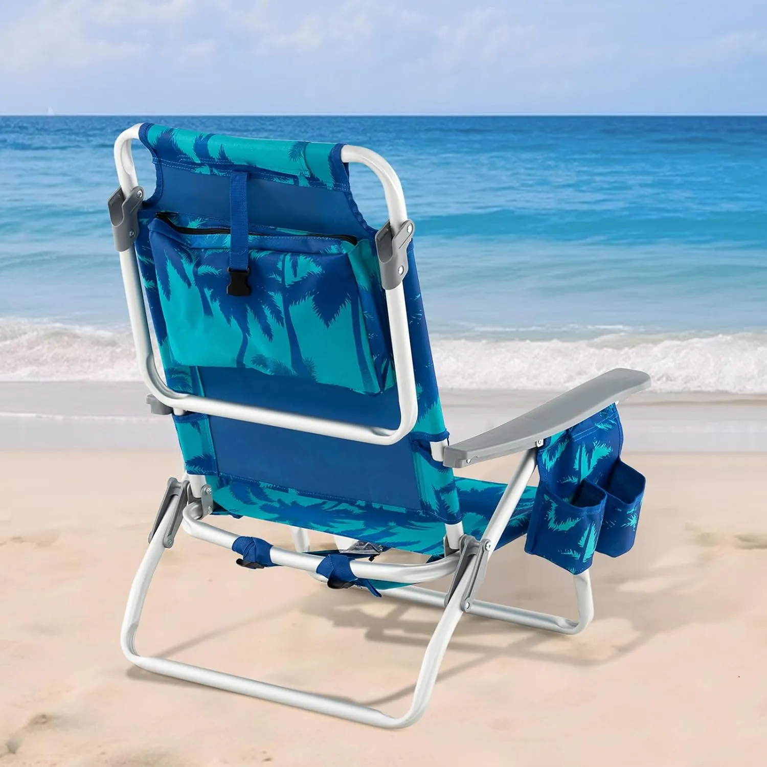 Tangkula Set of 4 Backpack Beach Chair, 5-Position Lay Flat Beach Chairs with Cooler Bag, 2 Cup Holders, Towel Bar, Lightweight Low Folding Beach Chair with Backpack Straps