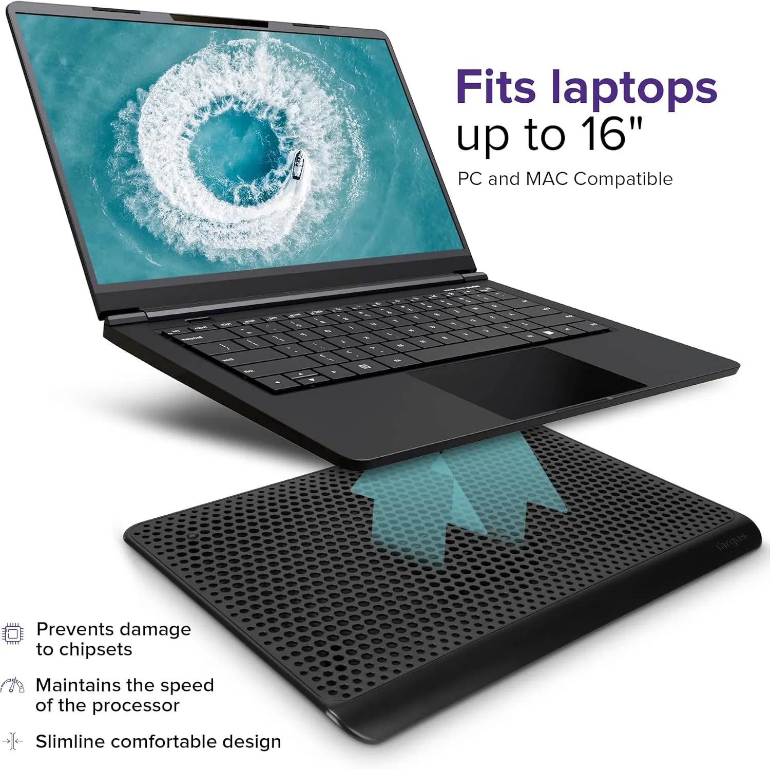 Targus Laptop Cooling Pad, Single Fan, Up to 16 Inch, for Macbook/PC, Black (AWE69US)