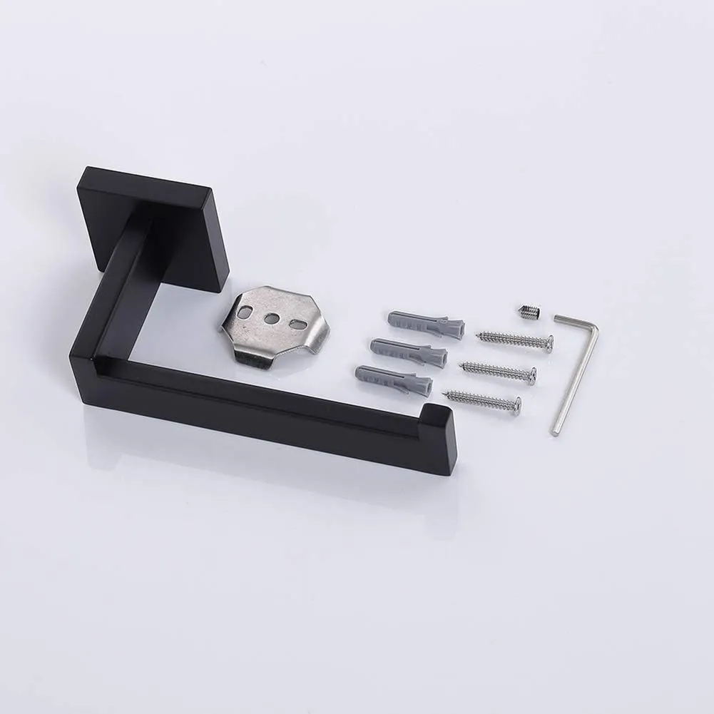 TASTOS Toilet Paper Holder Matte Black, Toilet Tissue Roll Holders Dispenser and Hangers Wall Mounted for Bathroom & Kitchen, Stainless Steel Modern Square Style 2 Pack